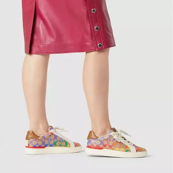 🌈 Coach Lowline Low Top Sneaker In Rainbow Signature Canvas - Picture 7 of 14